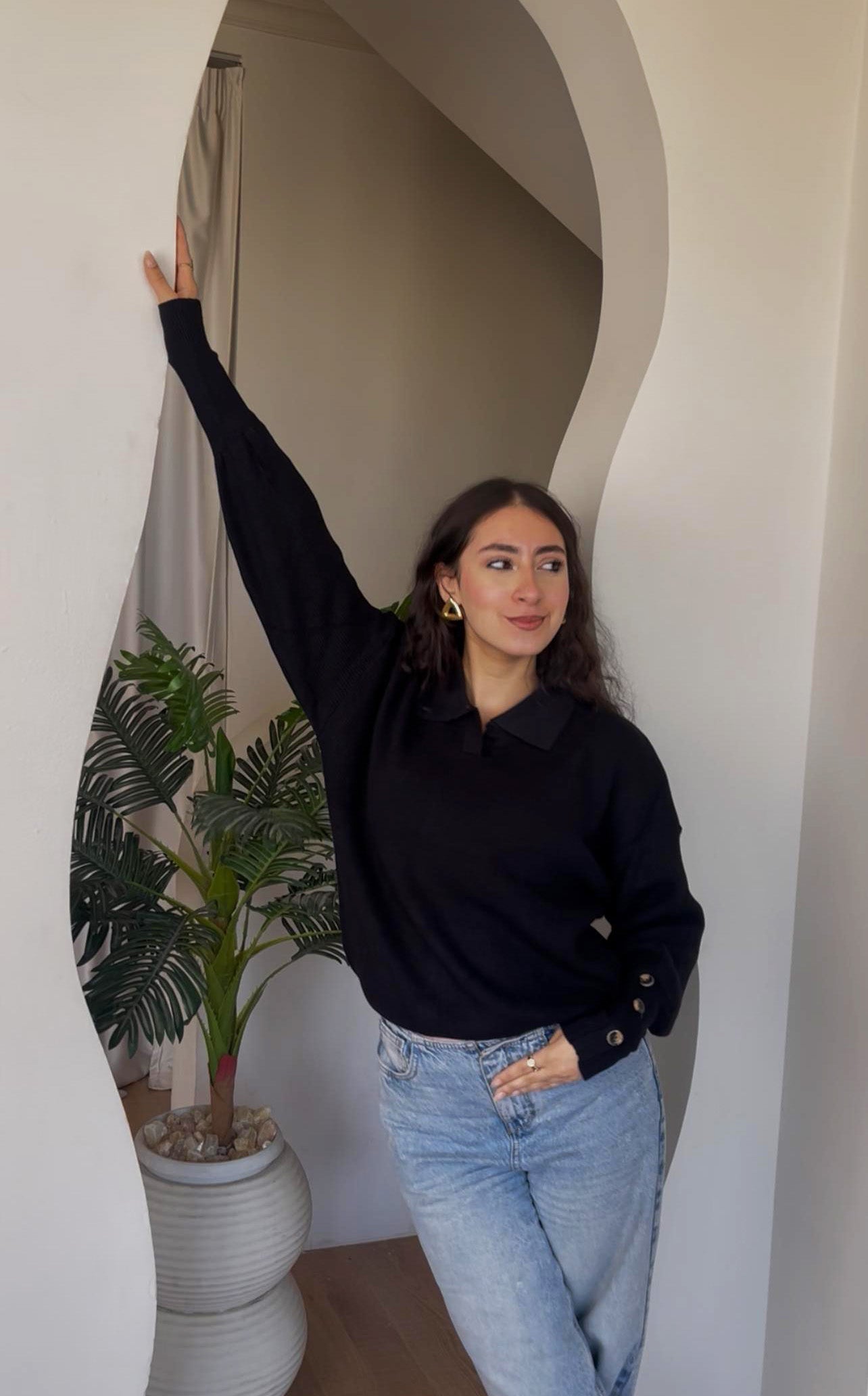 Ribbed Polo-Neck Sweater