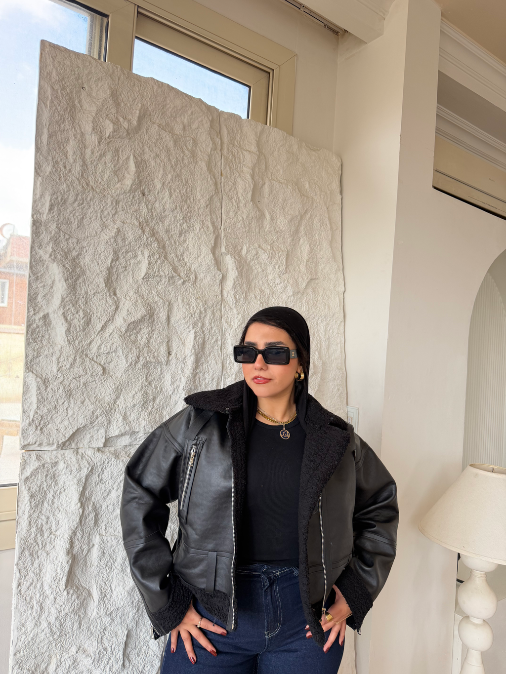 Faux Leather\Fur Aviator Jacket