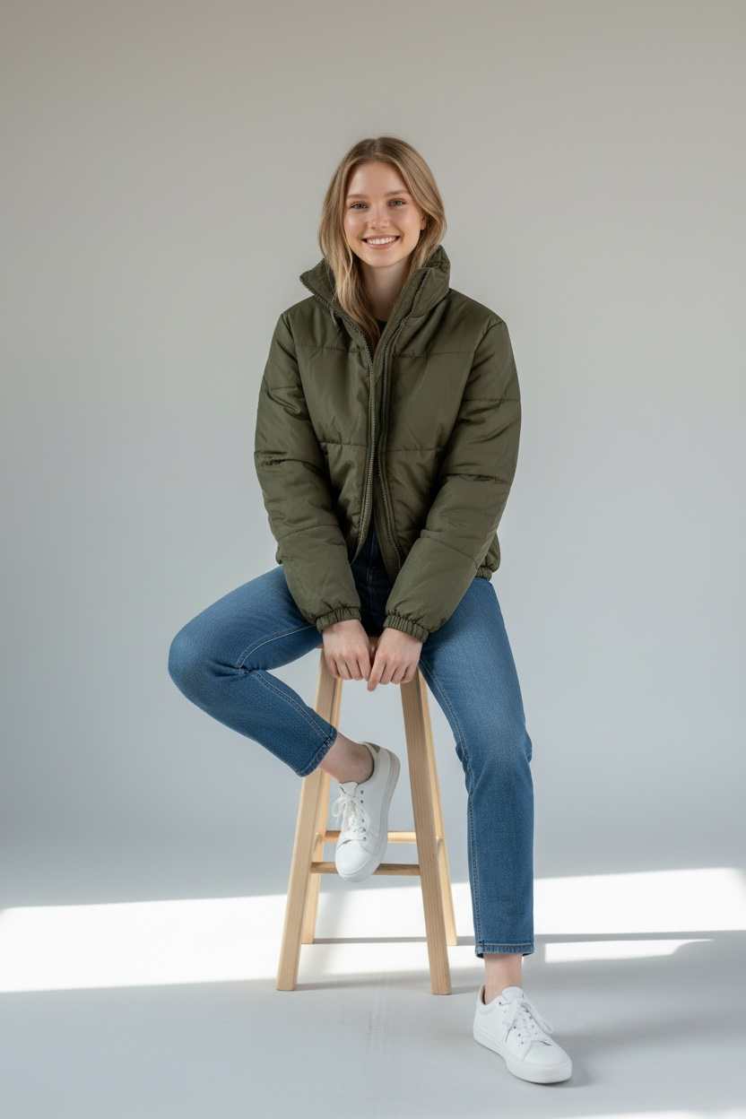 High waist puffer jacket