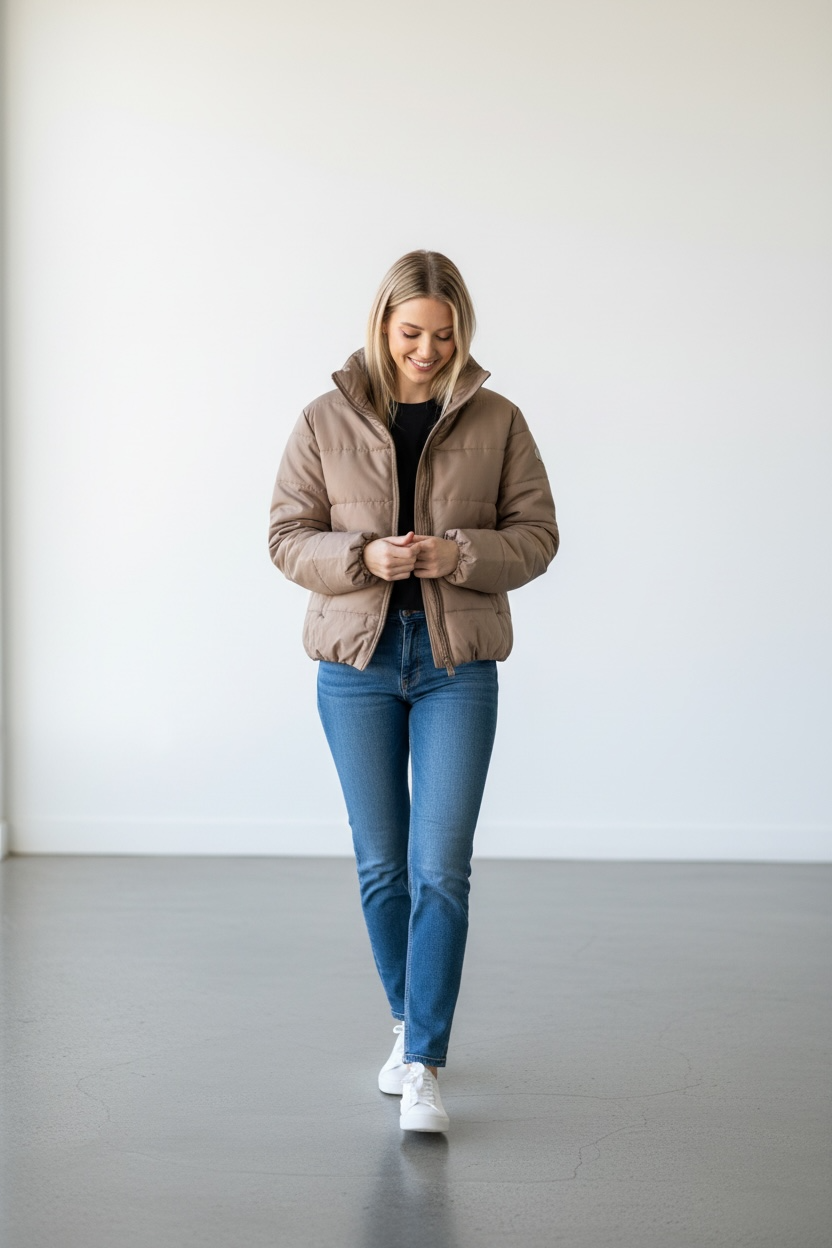 High waist puffer jacket