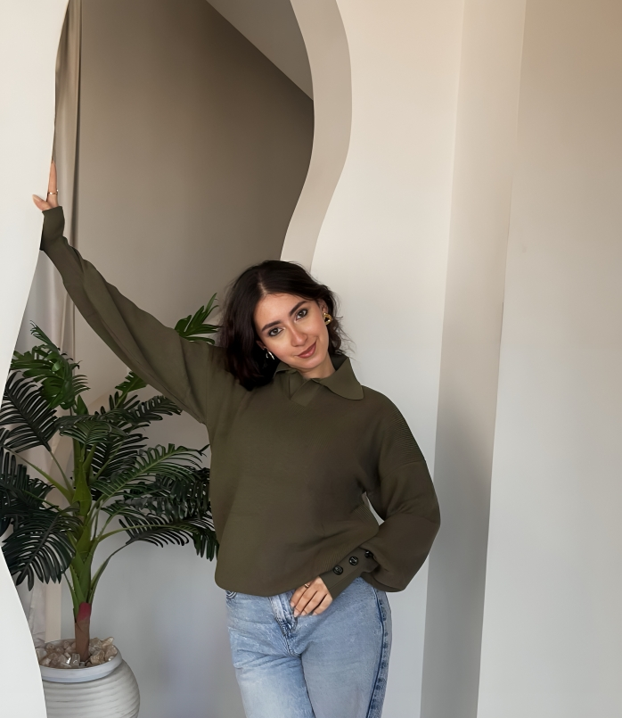 Ribbed Polo-Neck Sweater