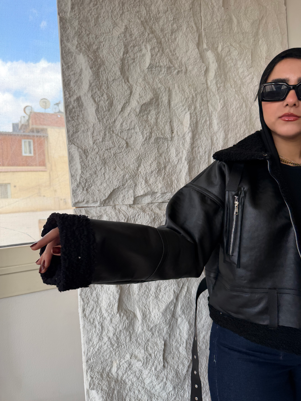 Faux Leather\Fur Aviator Jacket