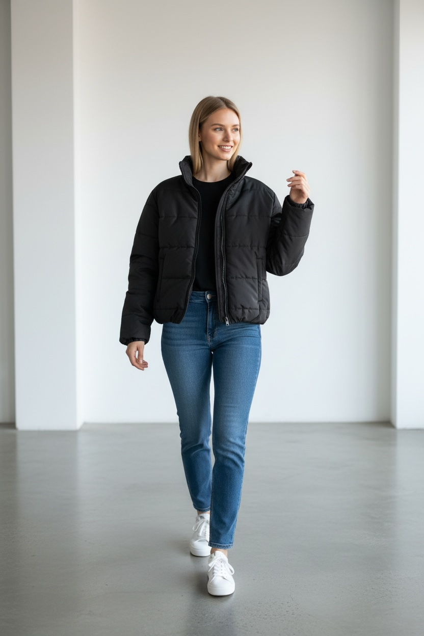 High waist puffer jacket