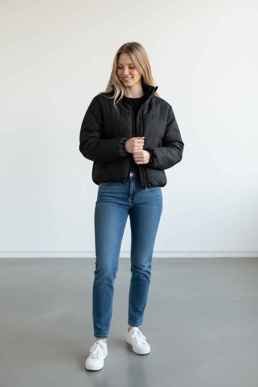 High waist puffer jacket