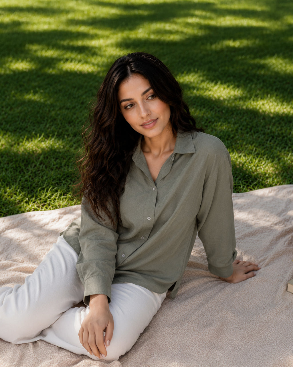 100% Olive Linen Shirt