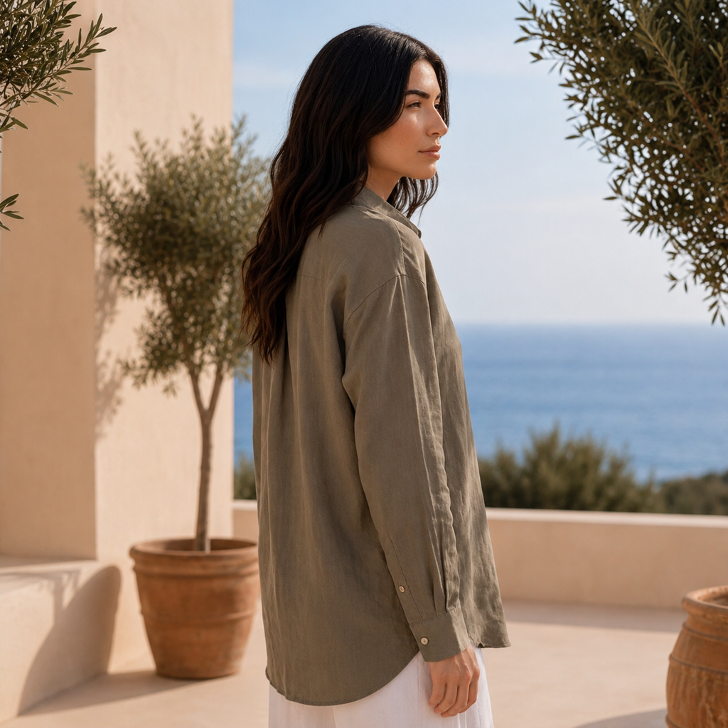 100% Olive Linen Shirt
