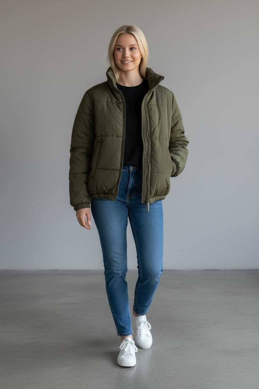 High waist puffer jacket