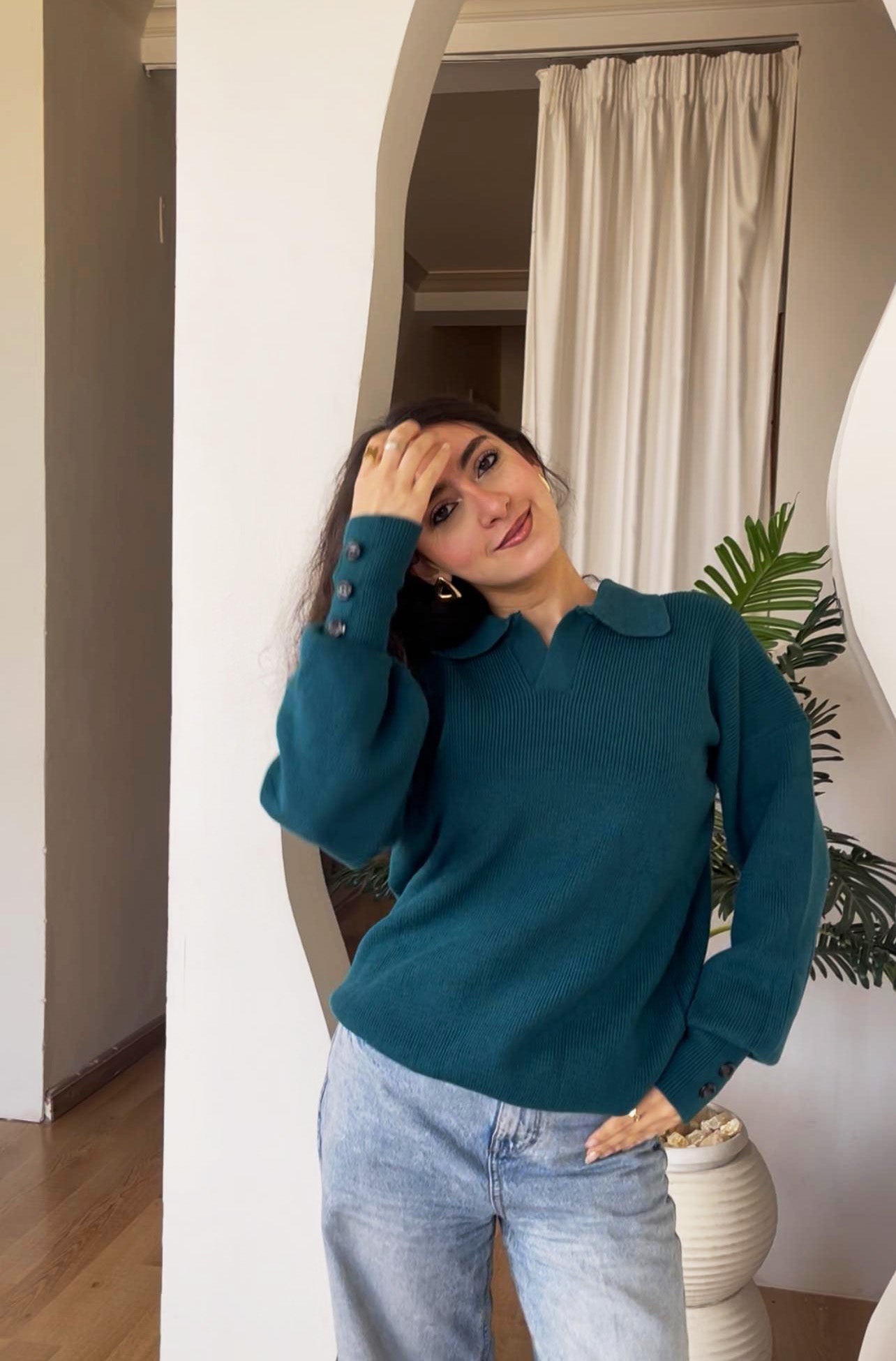 Ribbed Polo-Neck Sweater