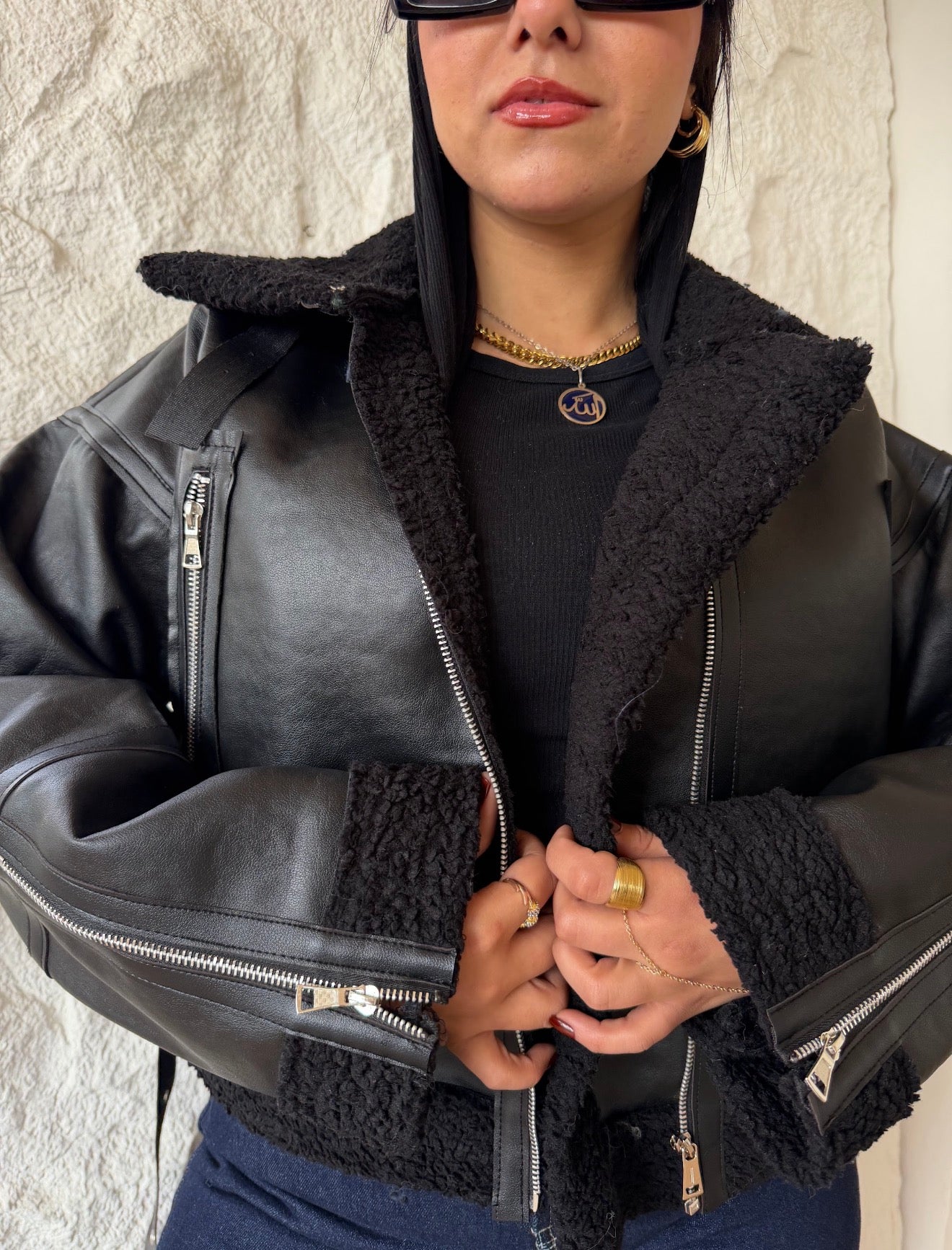 Faux Leather\Fur Aviator Jacket