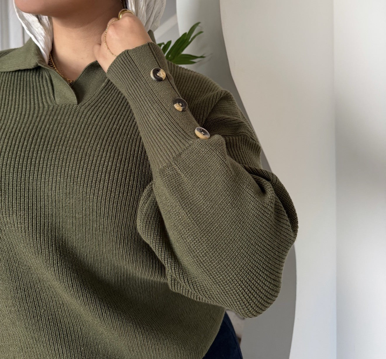 Ribbed Polo-Neck Sweater