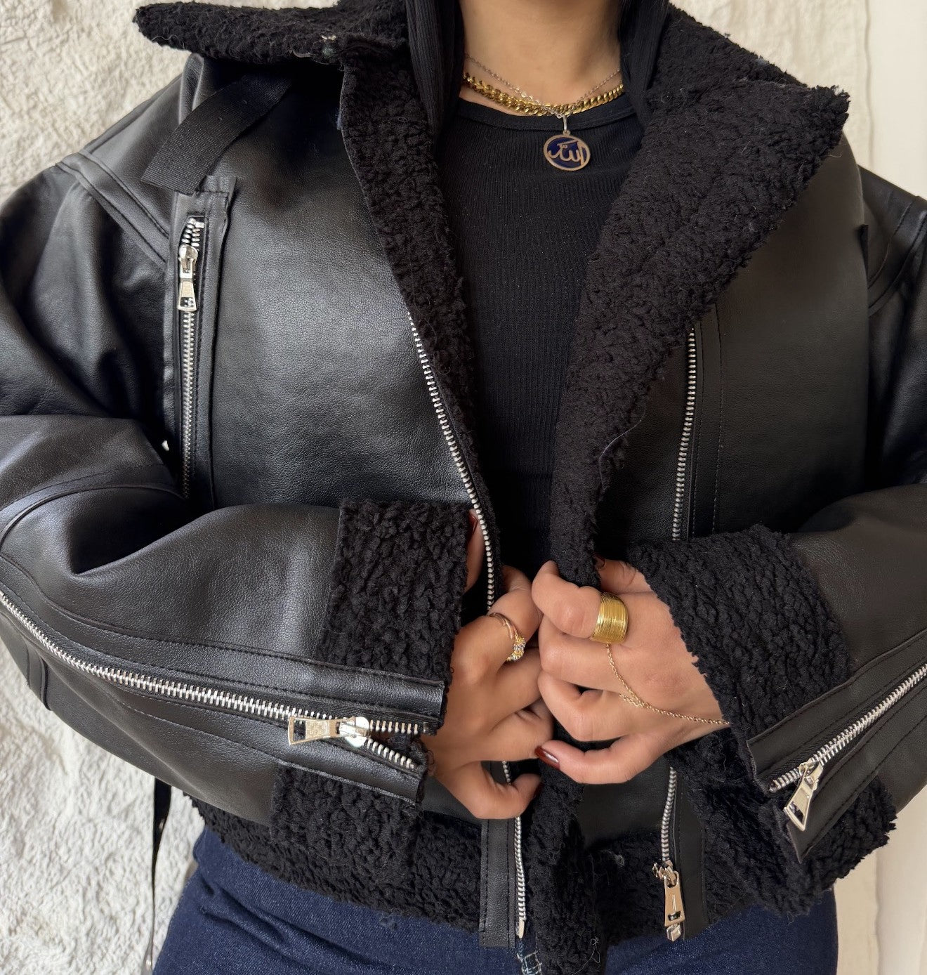 Faux Leather\Fur Aviator Jacket