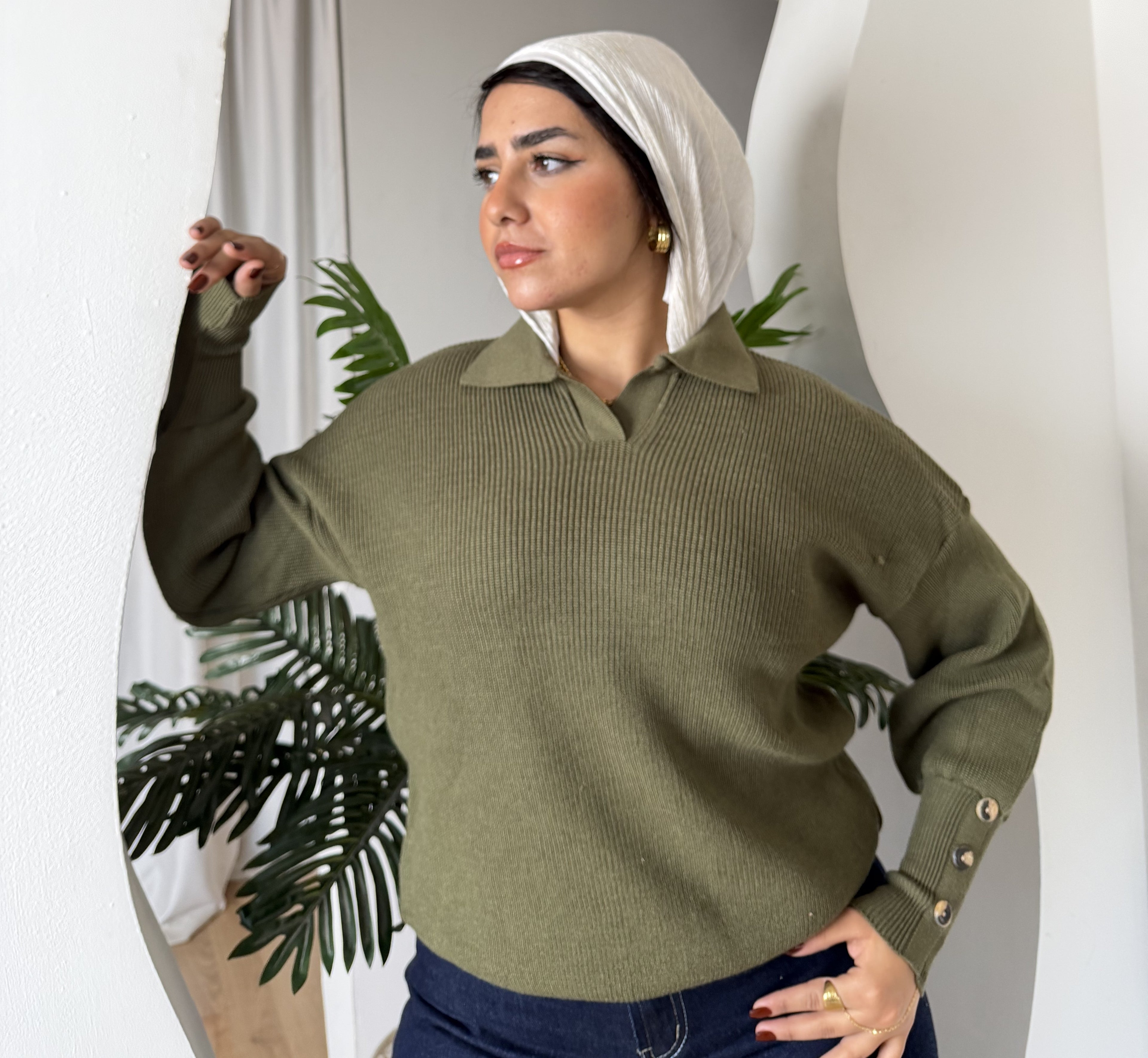 Ribbed Polo-Neck Sweater