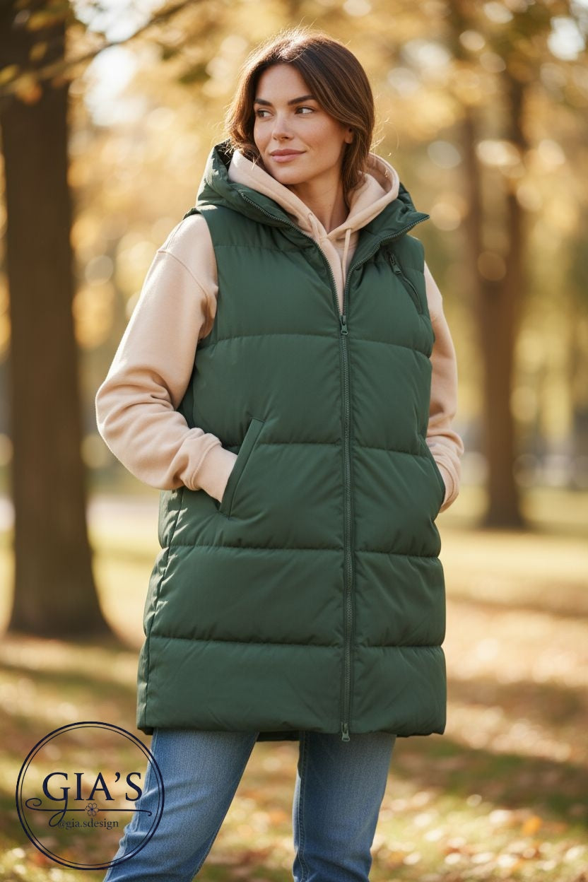 Sleeveless long waterproof jacket